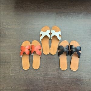Universal Thread Women's Slide Sandals - Black, White, and Brown Bundle